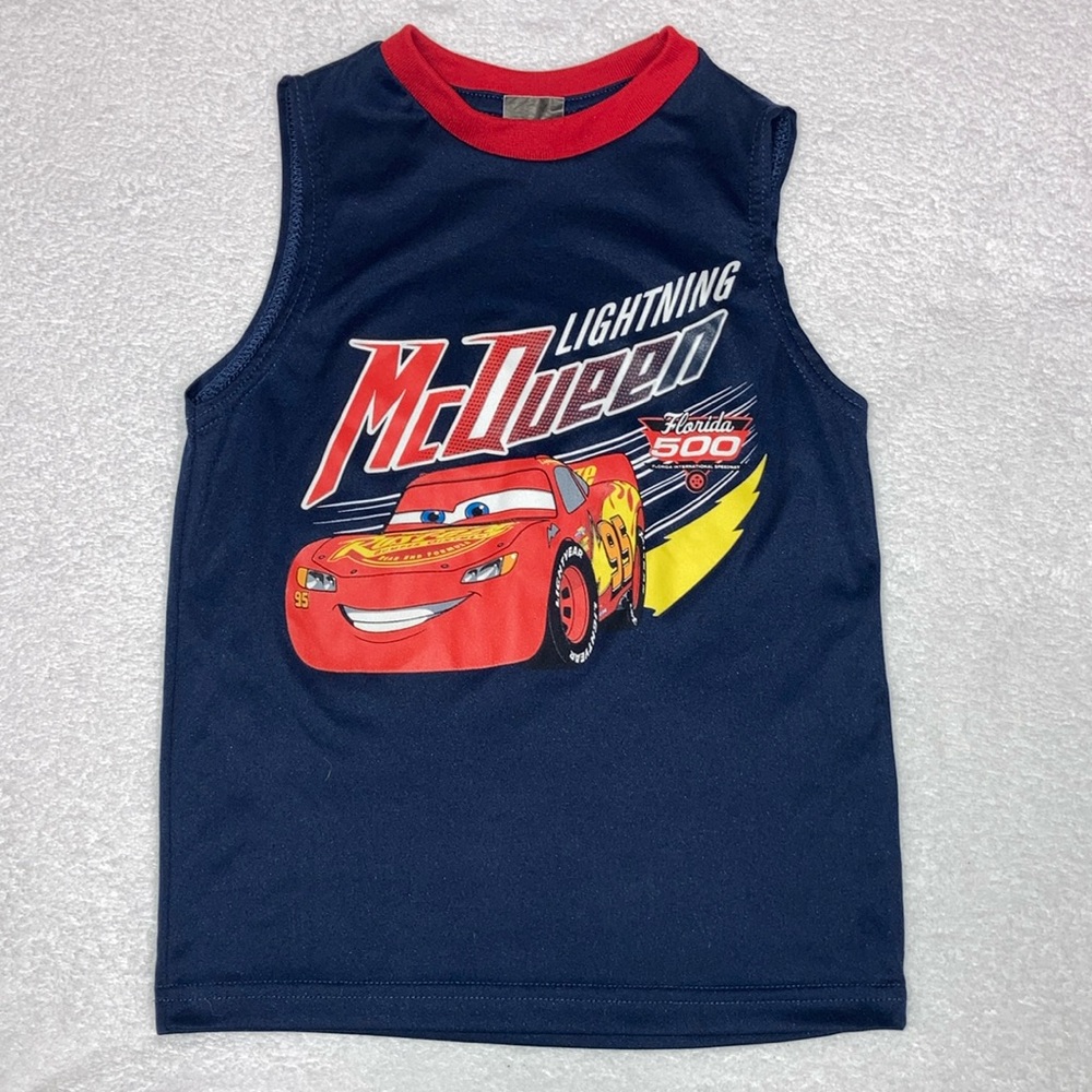 Disney Pixar lightning McQueen navy red race car tank top size 7
